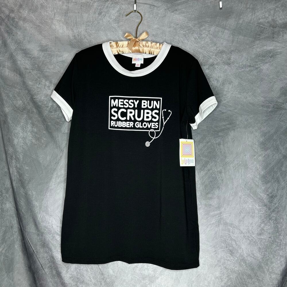 NEW Lularoe T Shirt Top Women Sm Runs Large Black White Medical Theme Comfy